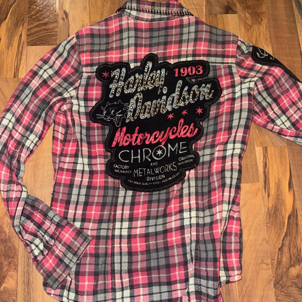 Harley-Davidson Pink and Black Checkered Shirt